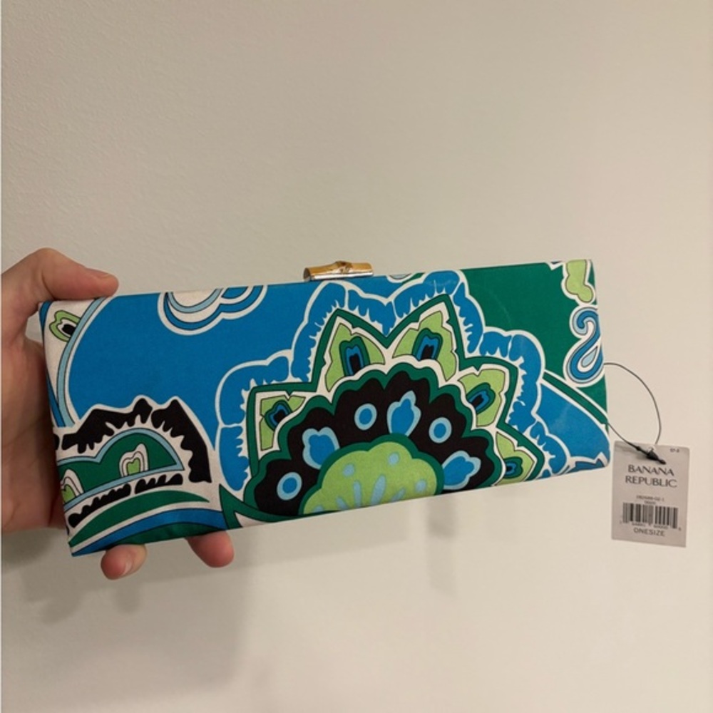 Banana Republic silk PUCCI style Blue and Green Floral Clutch vintage nwt